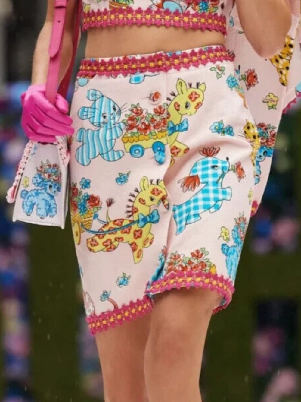 Moschino Couture Calico Animals Piquet Nursery Rhyme PINK Mini Skirt Lace US 6 - Picture 10 of 16